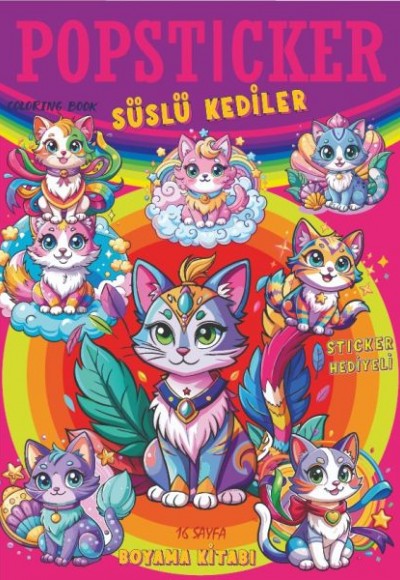 Süslü Kediler Boyama Kitabı Popsticker
