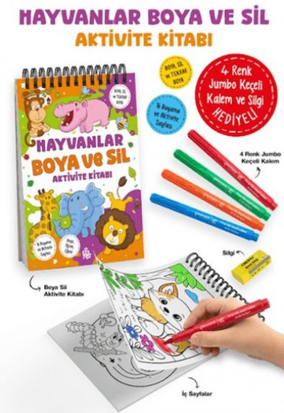 Hayvanlar - Boya ve Sil Aktivite Kitabı / 3 Yaş +